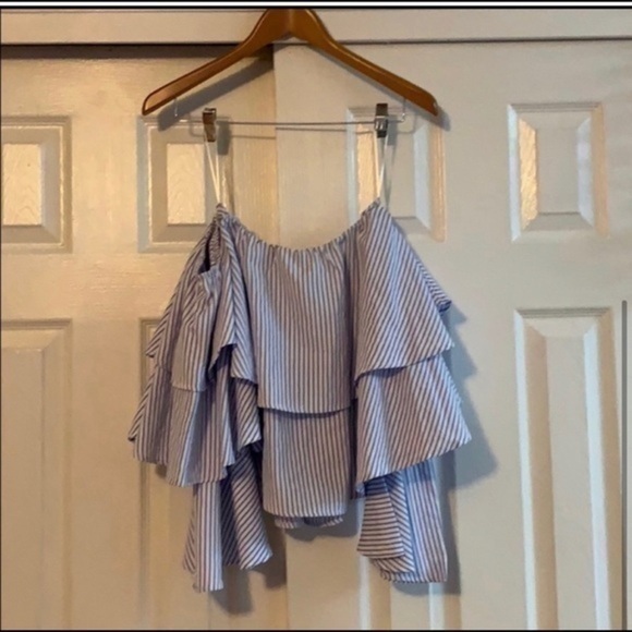 Nasty Gal Blue off the shoulder Top Size Small - Picture 3 of 4